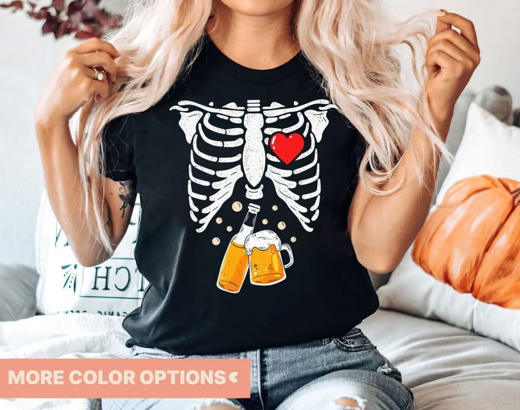 Skeleton Costume Halloween Beer Xray Matching Family Dad 2022 Shirt