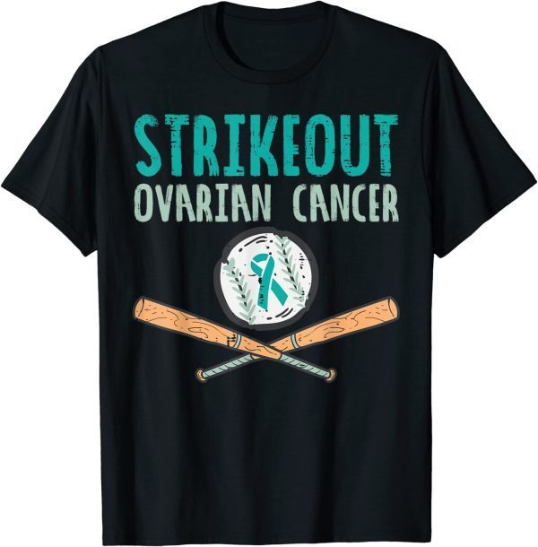 Strikeout Ovarian Cancer Baseball Teal Ribbon Awareness T-Shirt