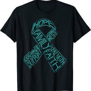 Teal Ribbon Hope Family Support Ovarian Cancer Awareness 2023 Shirt