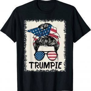 Trumpie Anti Biden Bleached Messy Bun American Flag Trumpie 2023 Shirt