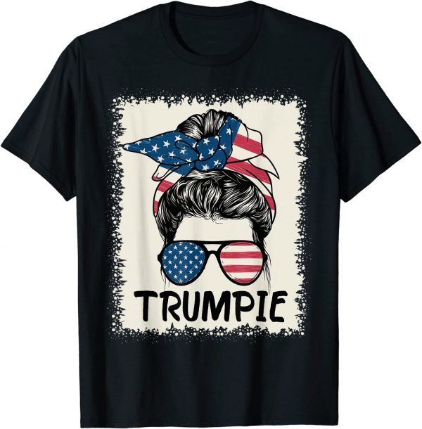 Trumpie Anti Biden Bleached Messy Bun American Flag Trumpie 2023 Shirt