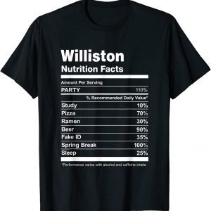 Williston Nutrition Facts College University T-Shirt