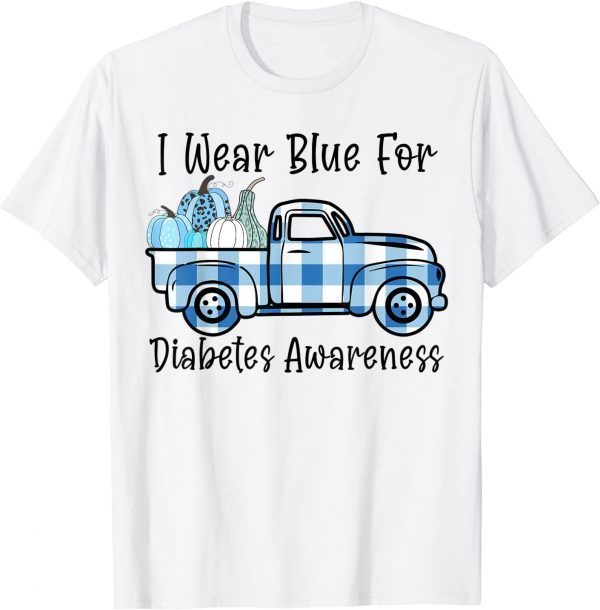 Blue Pumpkin I Wear Blue For Diabetes Awareness Plaid Truck Classic Shirt