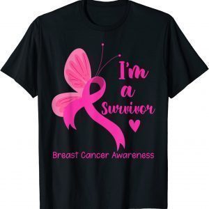 Butterfly Ribbon Pink I'm A Survivor Breast Cancer Awareness 2022 Shirt