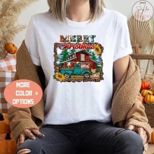 Country Red Barn Farm Animals Cow Chicken Merry Christmas 2022 shirt