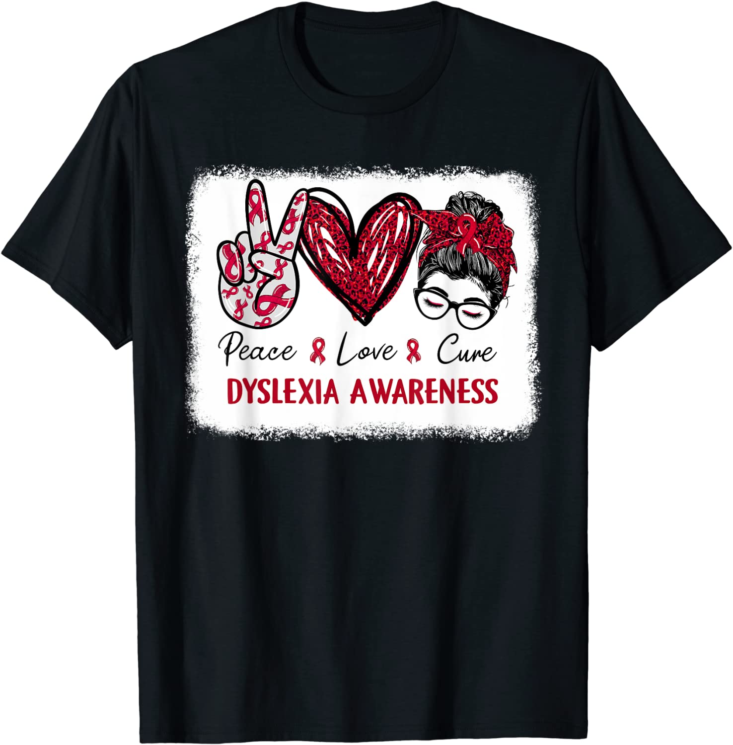 Dyslexia Awareness Red Ribbon Heart Peace Love Cure Classic Shirt