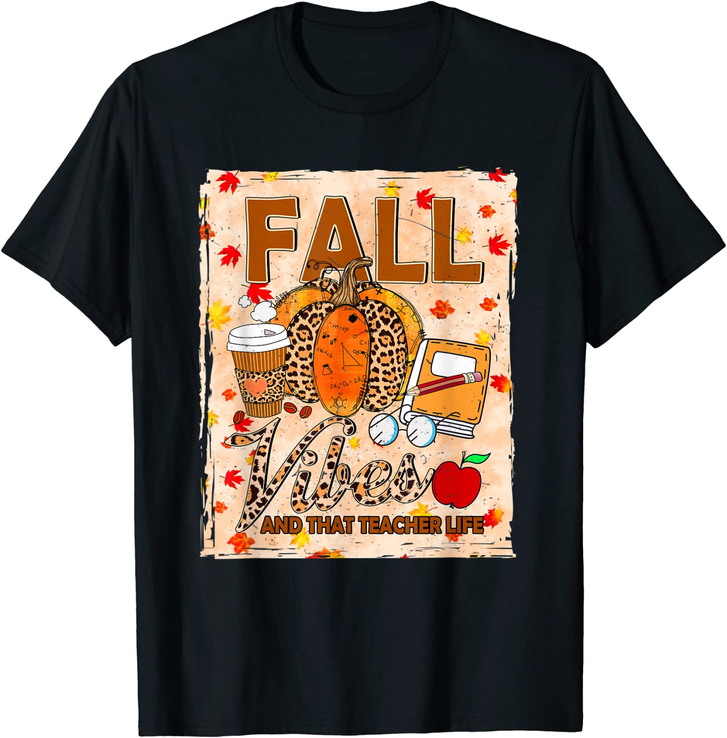 Fall Vibes And That Teacher Life Bleached Leopard Pumpkin 2022 Shirt