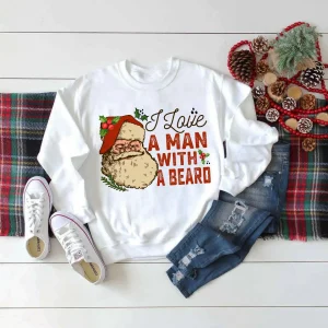 I Love A Man With A Beard Santa Christmas Classic Shirt