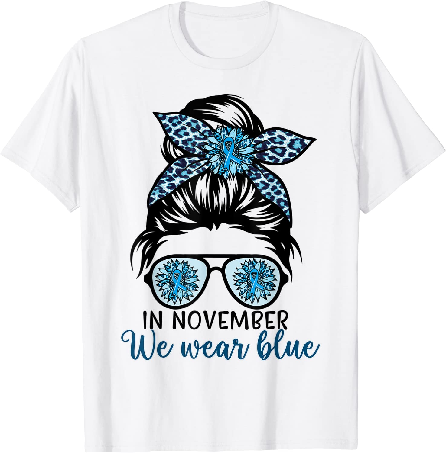 In November We Wear Blue Messy Bun Diabetes Awareness Month 2022 Shirt