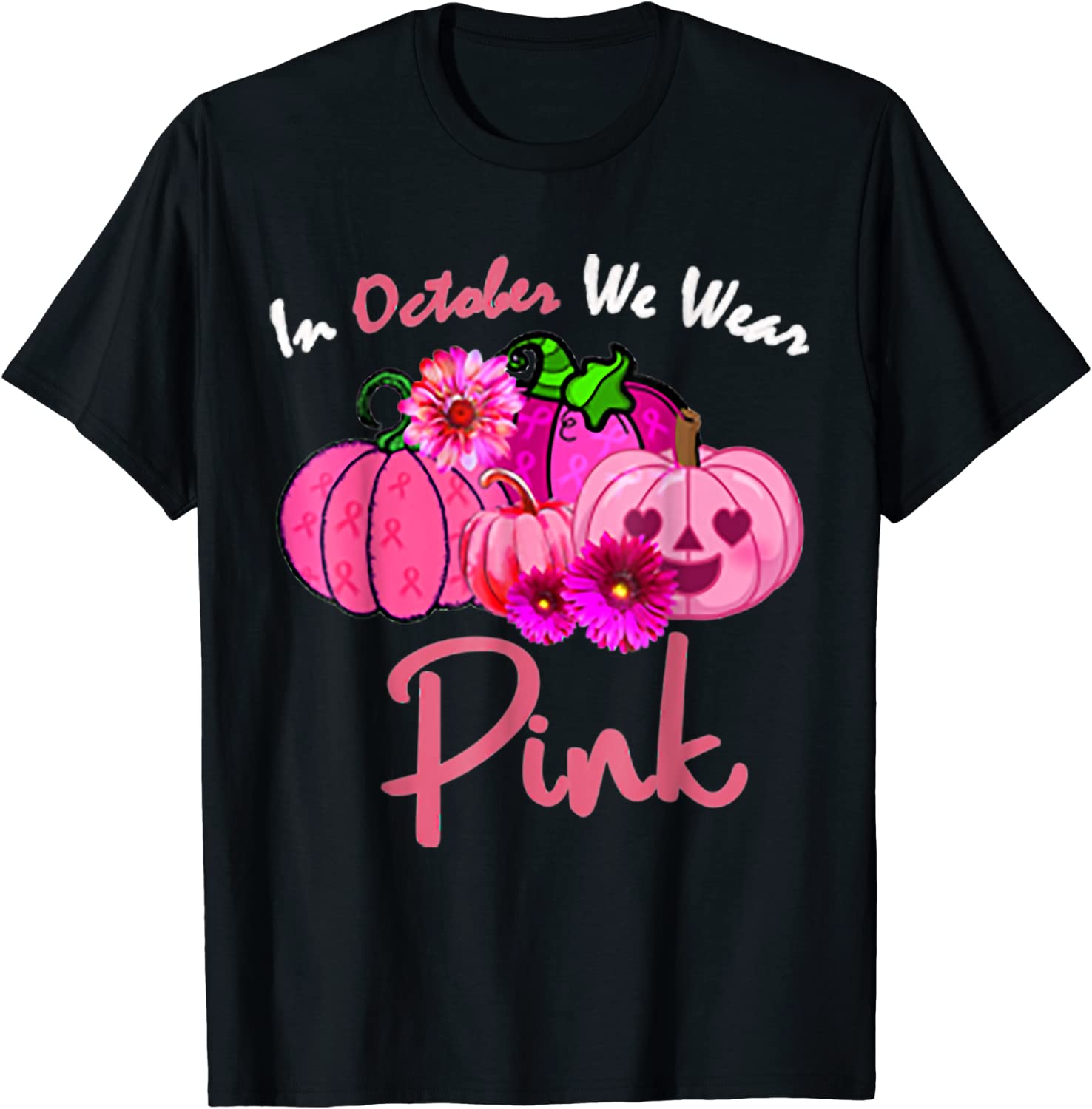 In October We Wear Pink Breast Cancer Pumpkin Halloween 2022 Shirt