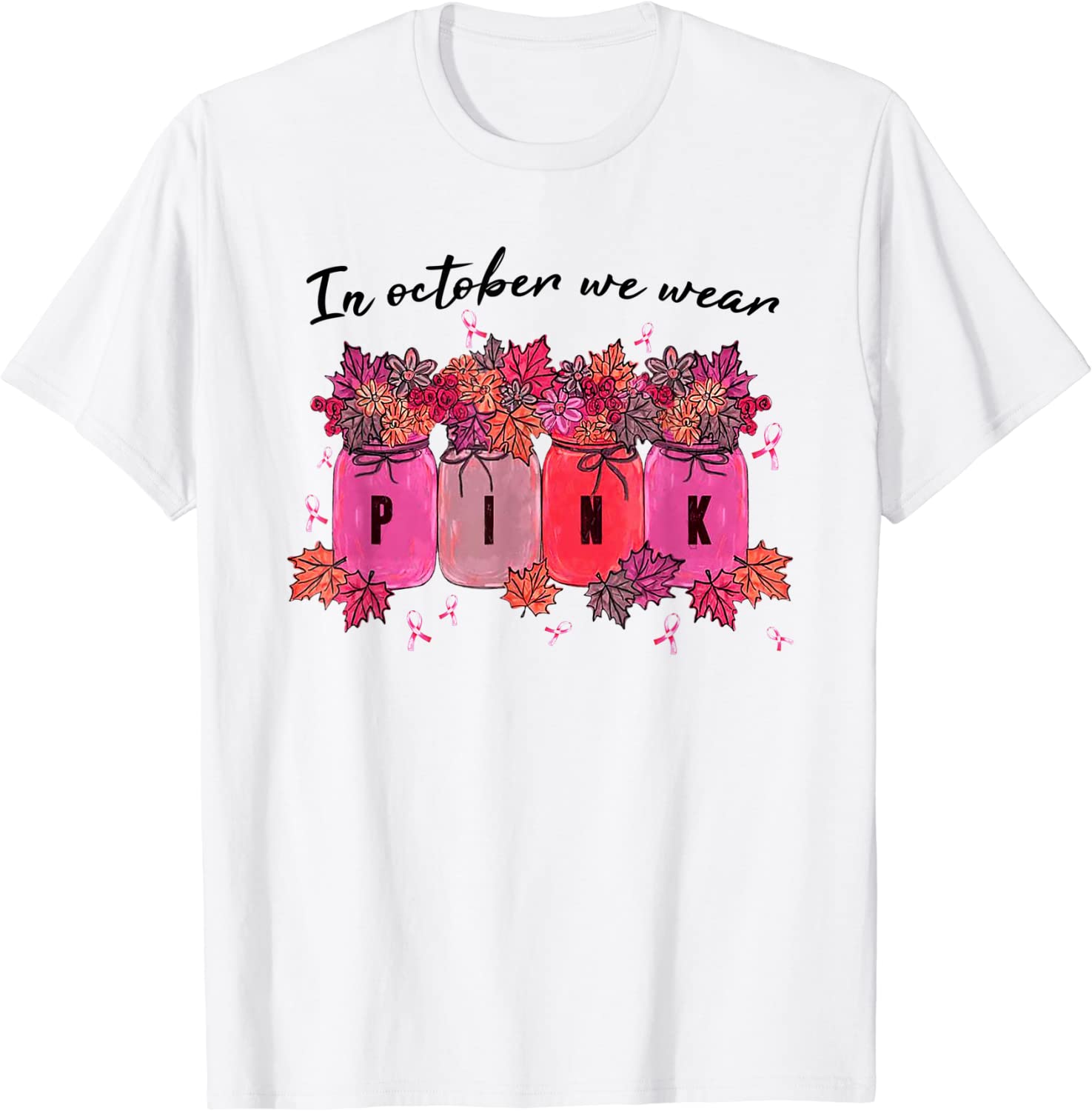 In October We Wear Pink Floral Fall Breast Cancer Awareness 2022 Shirt