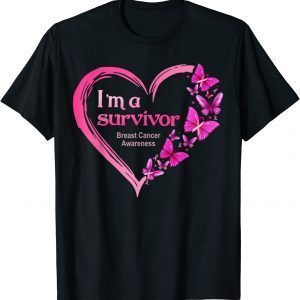 Pink Butterfly Heart I'm A Survivor Breast Cancer Awareness 2022 Shirt