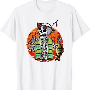 Skeleton fishing lover moon Halloween Costume fish Halloween 2022 Shirt