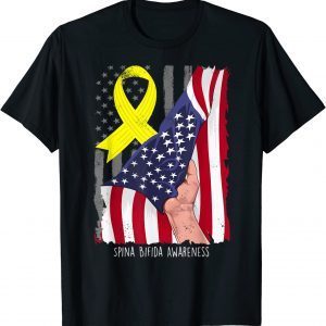 Spina Bifida Awareness Vintage American Flag Yellow Ribbon Classic Shirt