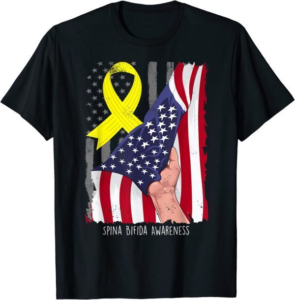 Spina Bifida Awareness Vintage American Flag Yellow Ribbon Classic Shirt