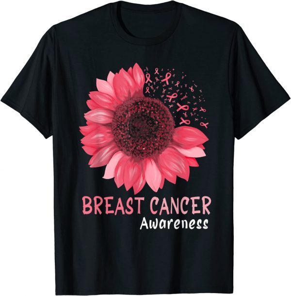 Sunflower Breast Cancer Awareness Pink Ribbon In October Tee Shirt