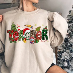 Teacher Christmas Leopard Plaid Xmas Tree 2022 Shirt