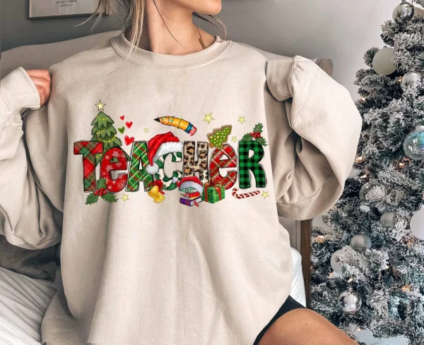 Teacher Christmas Leopard Plaid Xmas Tree 2022 Shirt