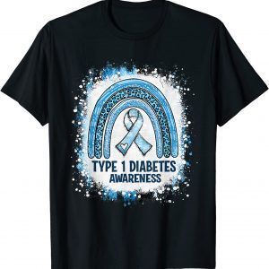 Type 1 Diabetes Awareness Month Bleached Rainbow Blue Ribbon 2022 Shirt