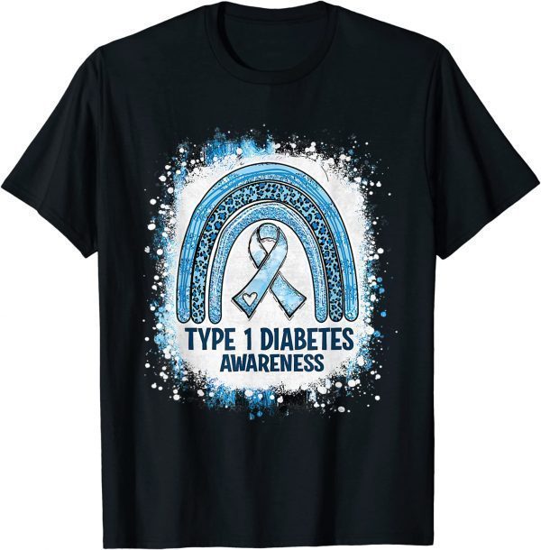 Type 1 Diabetes Awareness Month Bleached Rainbow Blue Ribbon 2022 Shirt