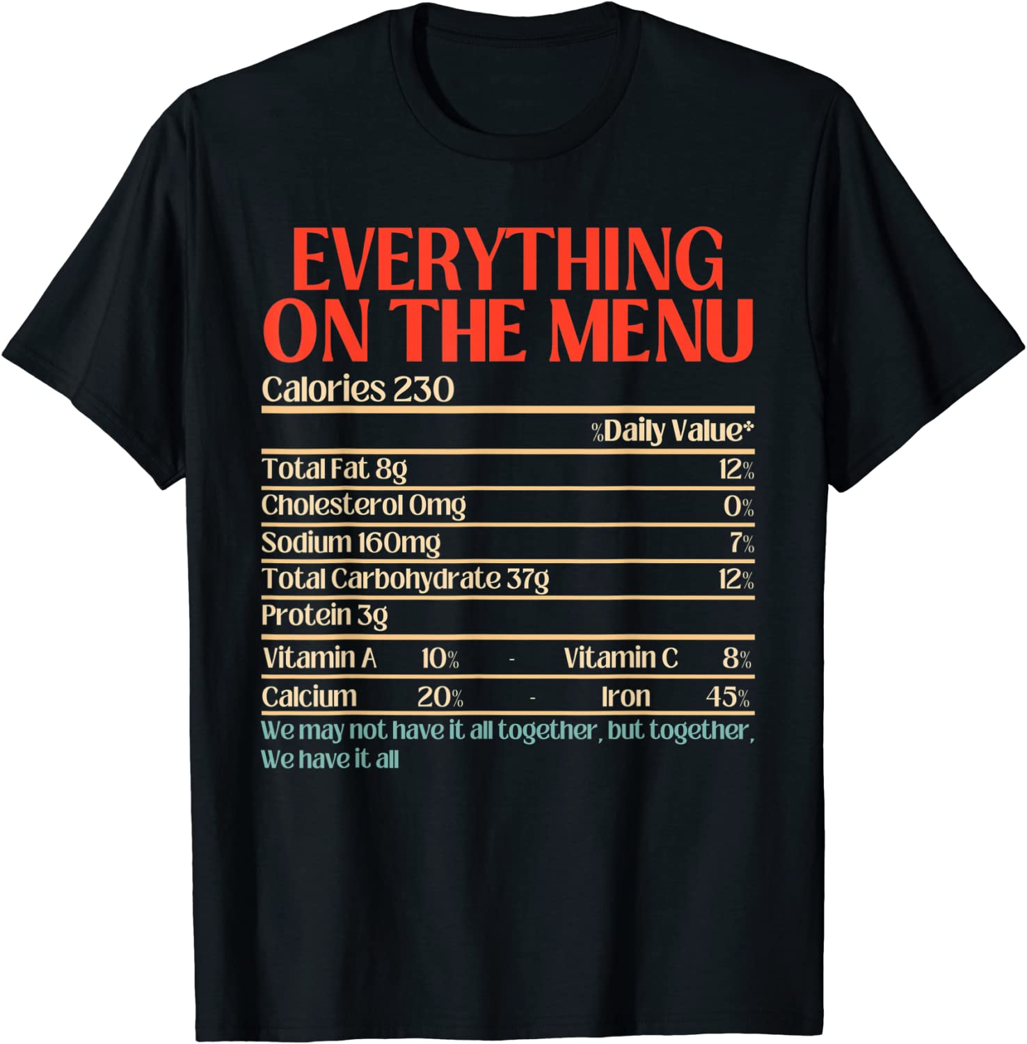 Everything On The Menu Nutrition Facts Thanksgiving Classic Shirt