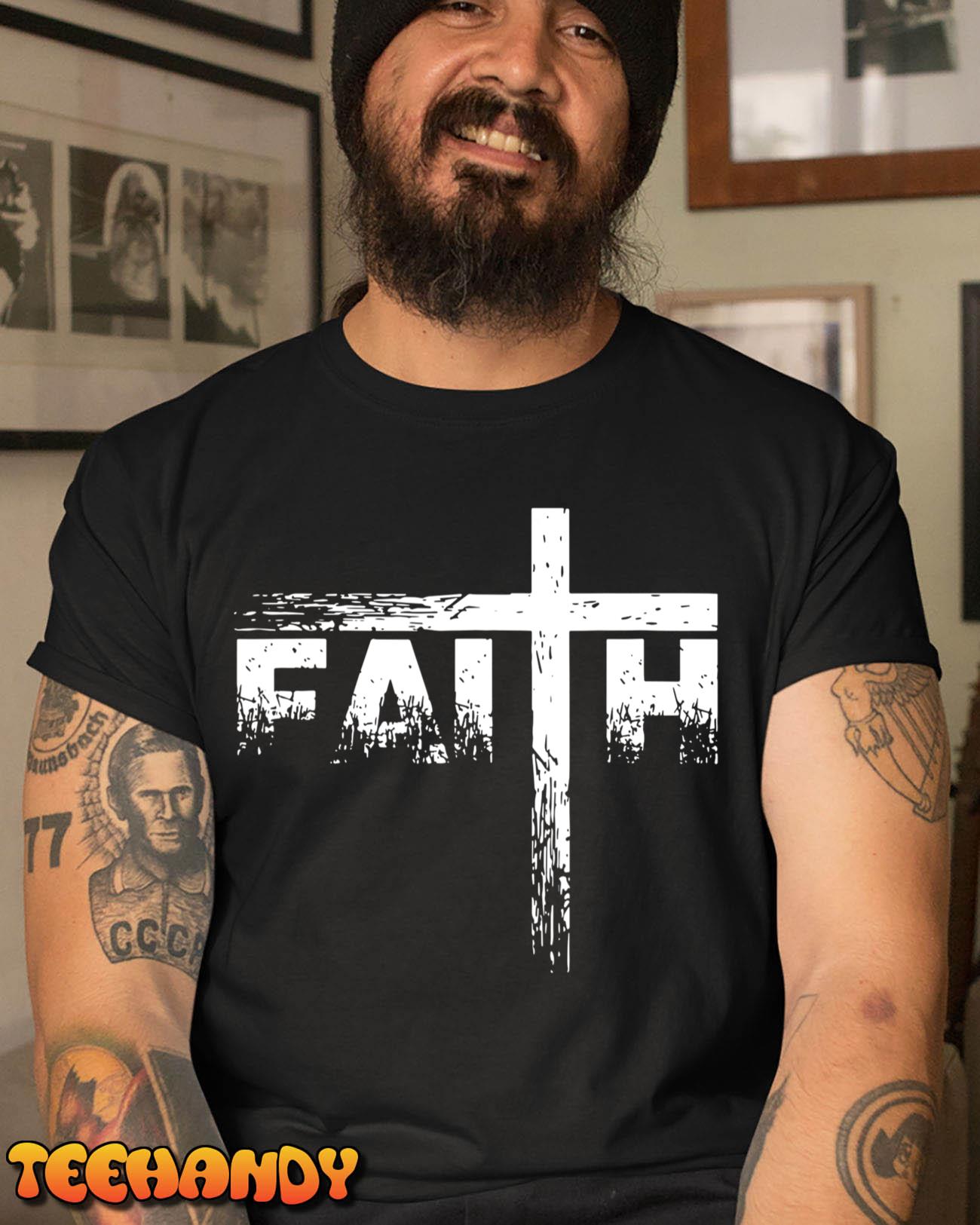 Faith Men’s Christian Cross Faith Distressed Religious Classic Shirt