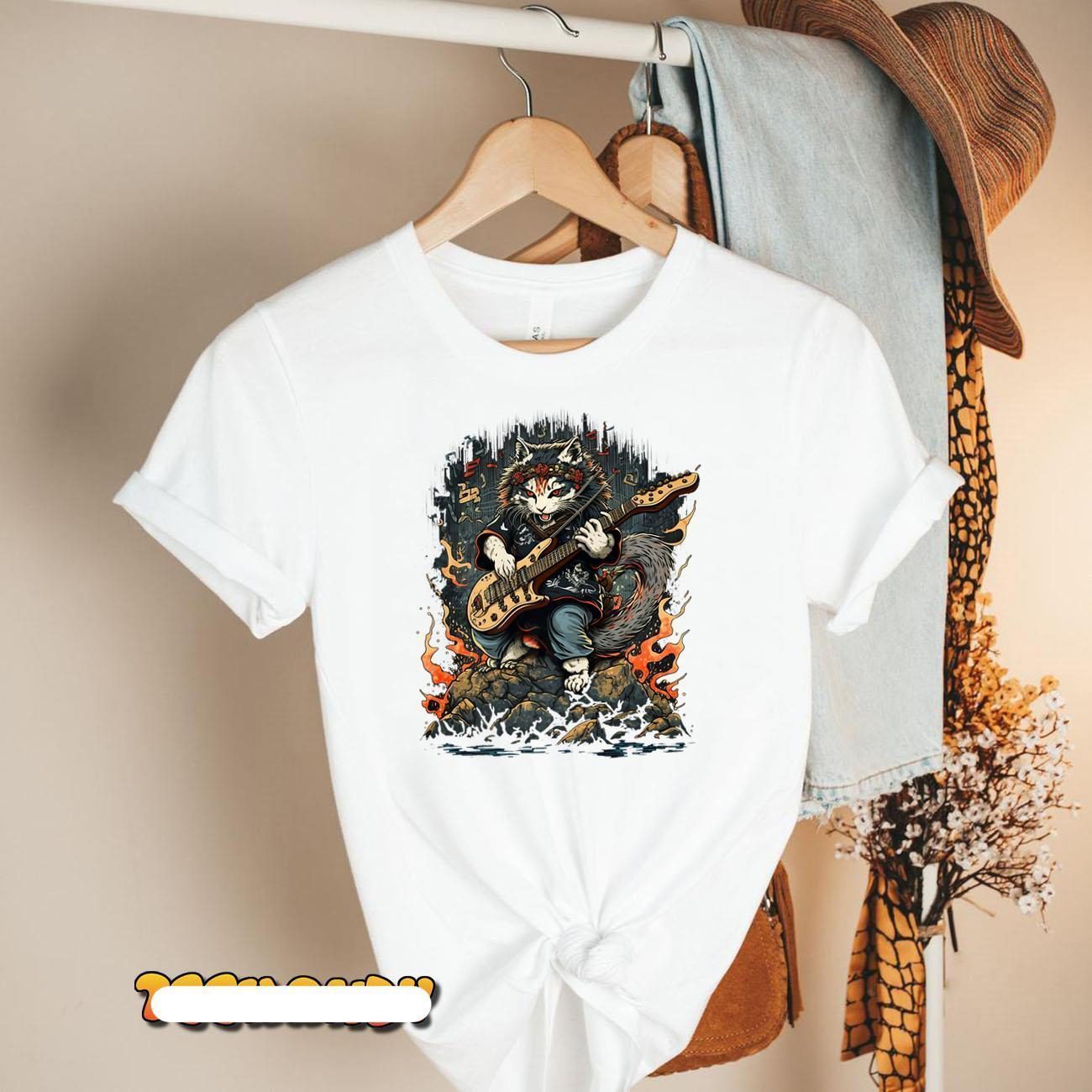Cat Playing Heavy Guitar Musician Cat Lover Premium Classic Shirt