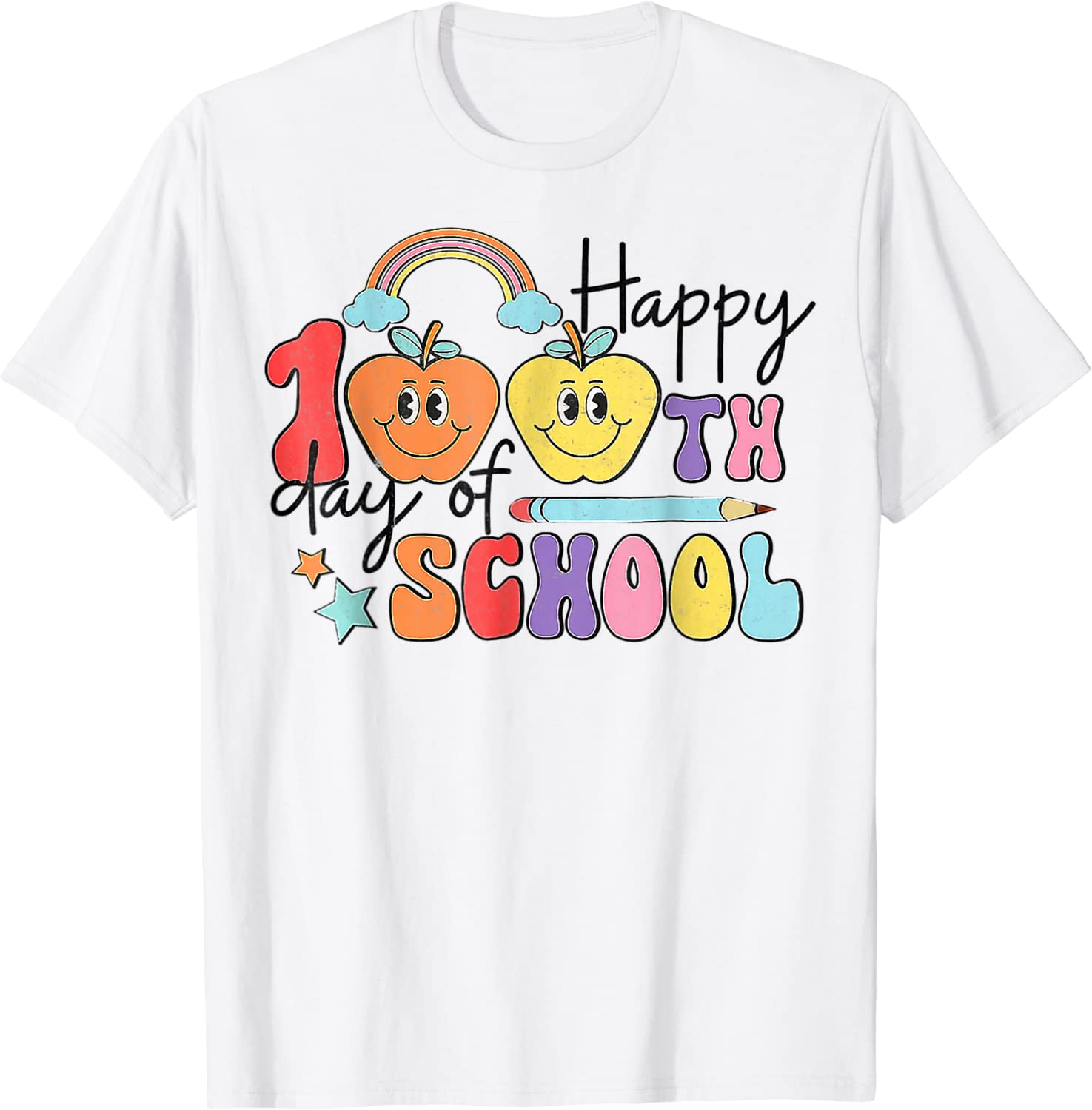 Groovy 100 Day Of School Teachers Happy 100th Day Of School Classic Shirt
