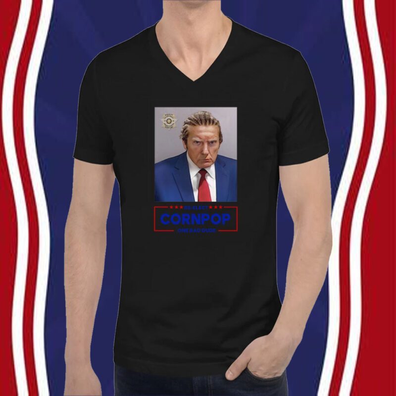 Trump Mugshot Re-Elect Cornpop One Bad Dude Women Flowy Cropped Shirt
