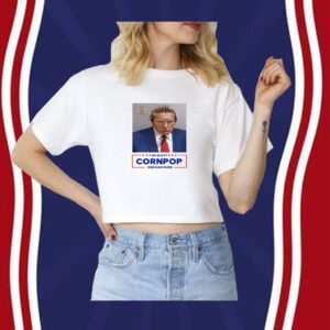 Trump Mugshot Re-Elect Cornpop One Bad Dude Women Flowy Cropped Shirt