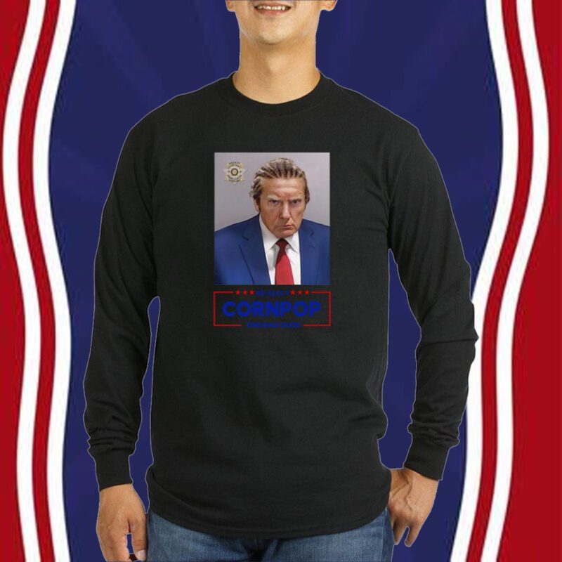 Trump Mugshot Re-Elect Cornpop One Bad Dude Women Flowy Cropped Shirt
