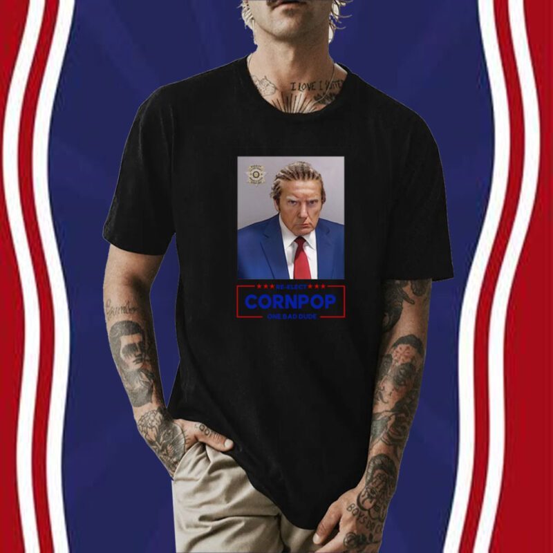 Trump Mugshot Re-Elect Cornpop One Bad Dude Women Flowy Cropped Shirt