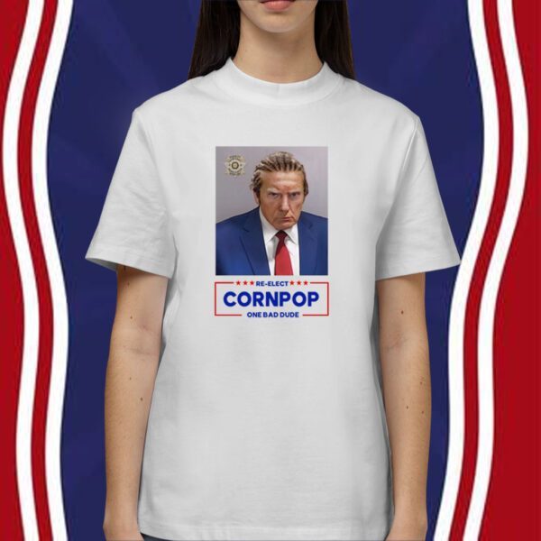 Trump Mugshot Re-Elect Cornpop One Bad Dude Women Flowy Cropped Shirt