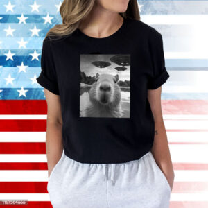 Capybara Selfie With UFOs Weird Tee Shirts