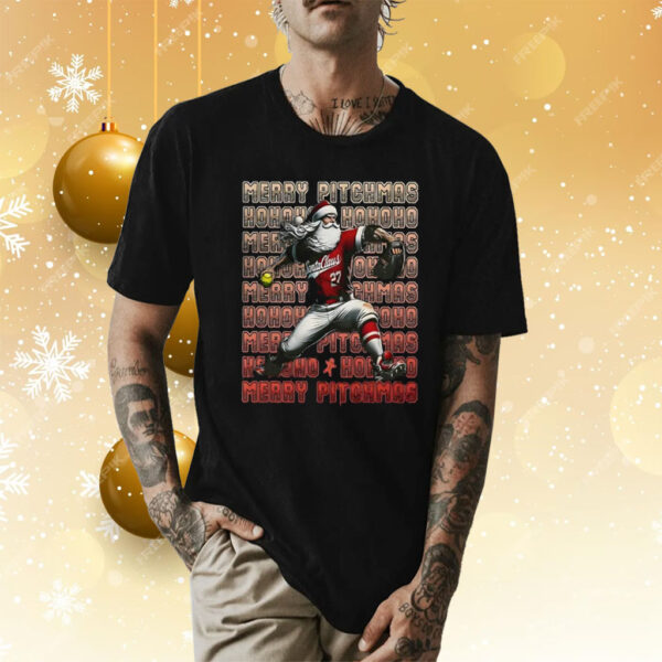 Merry Pitchmas Ho Ho Ho Softball Santa Pitching Shirt