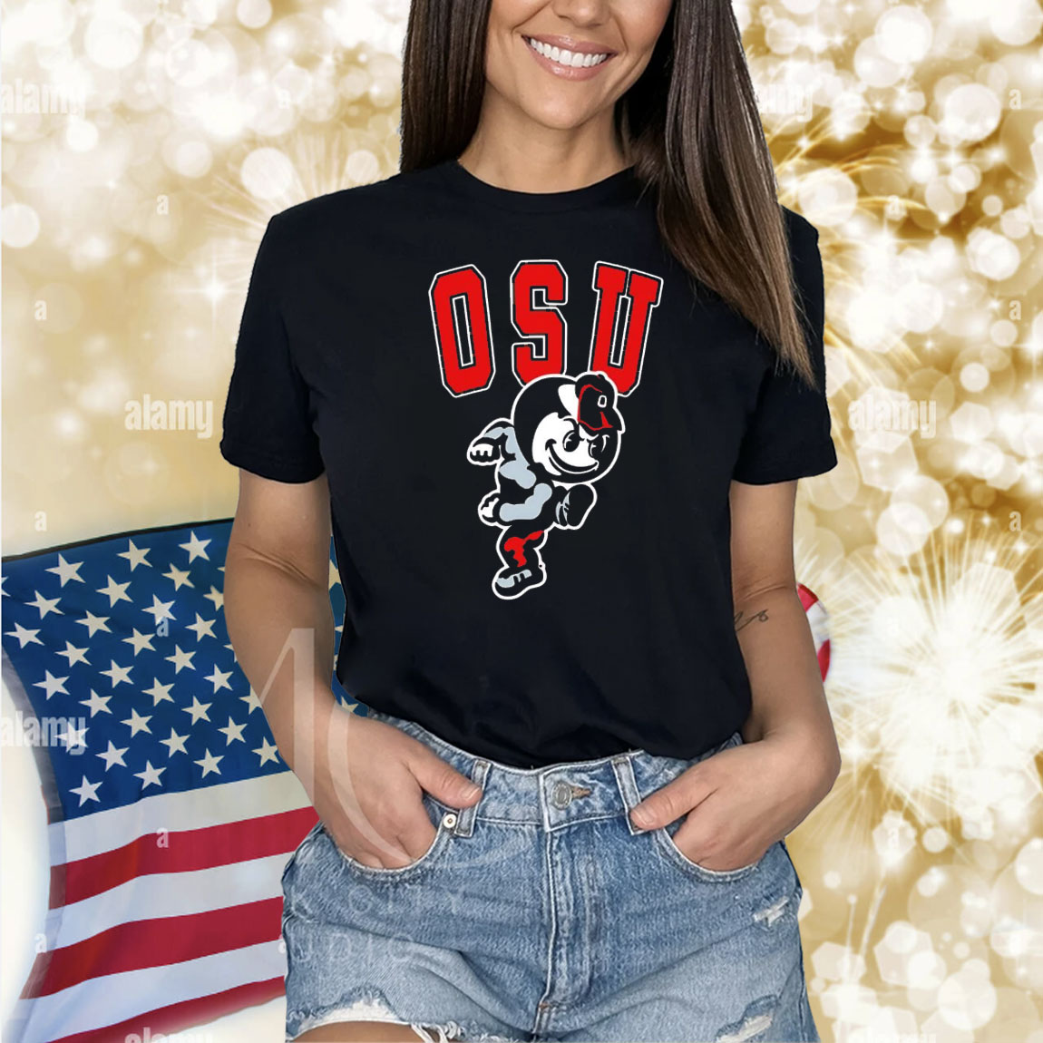 D Russ wearing Osu Brutus Buckeye Logo Shirt
