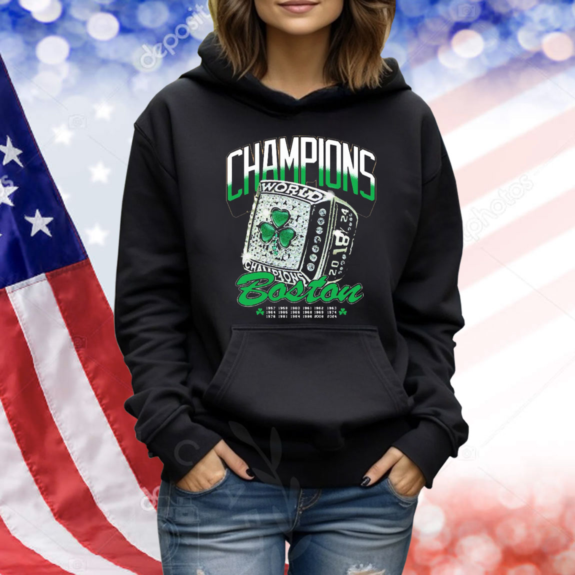 Official Bos Ring Boston Celtics World Champions 1957-2024 Shirt