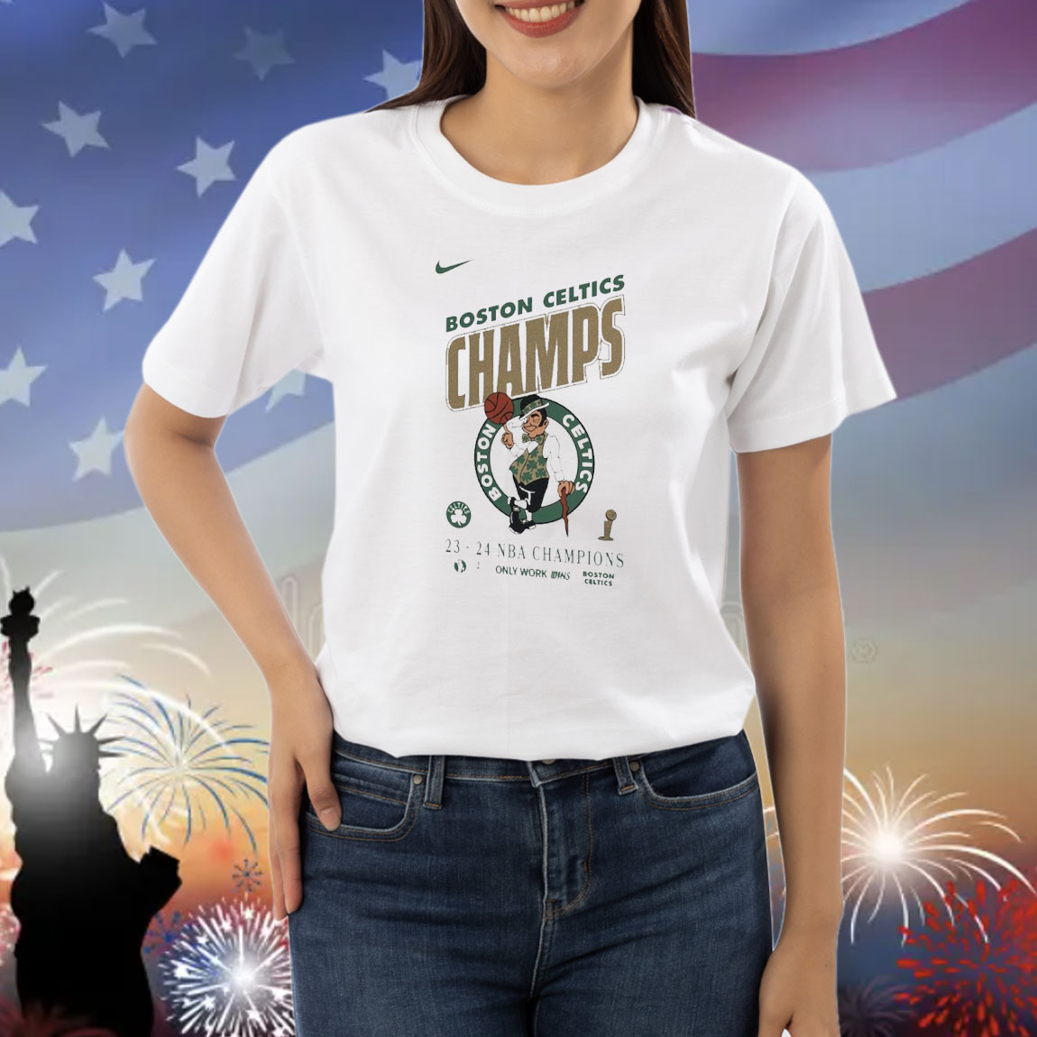 Official Boston Celtics 2023-2024 NBA Finals Champions Only Work Wins Celebration Roster Shirt