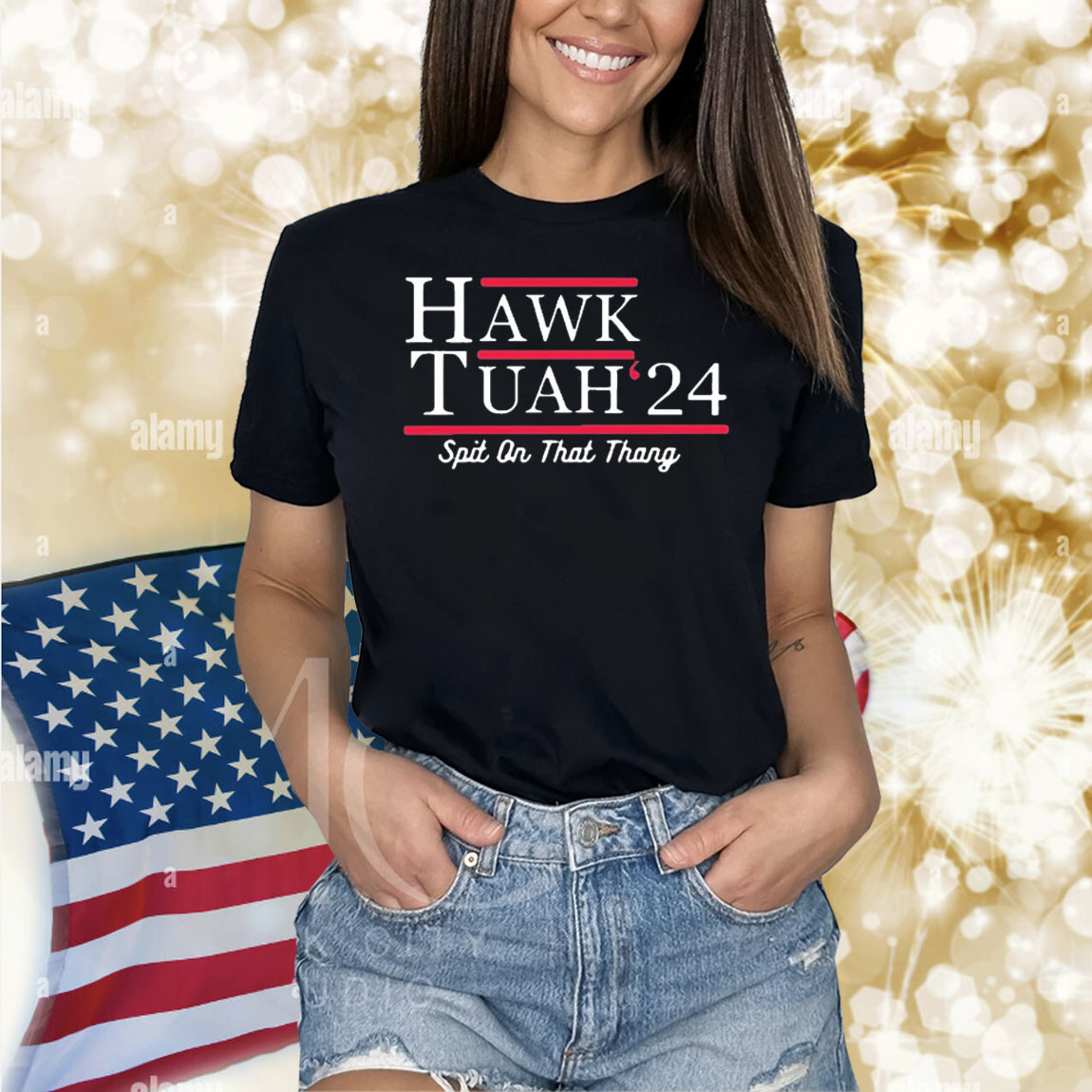 Official Hawk Tuah ’24 Spit On That Thang Text Black Shirt