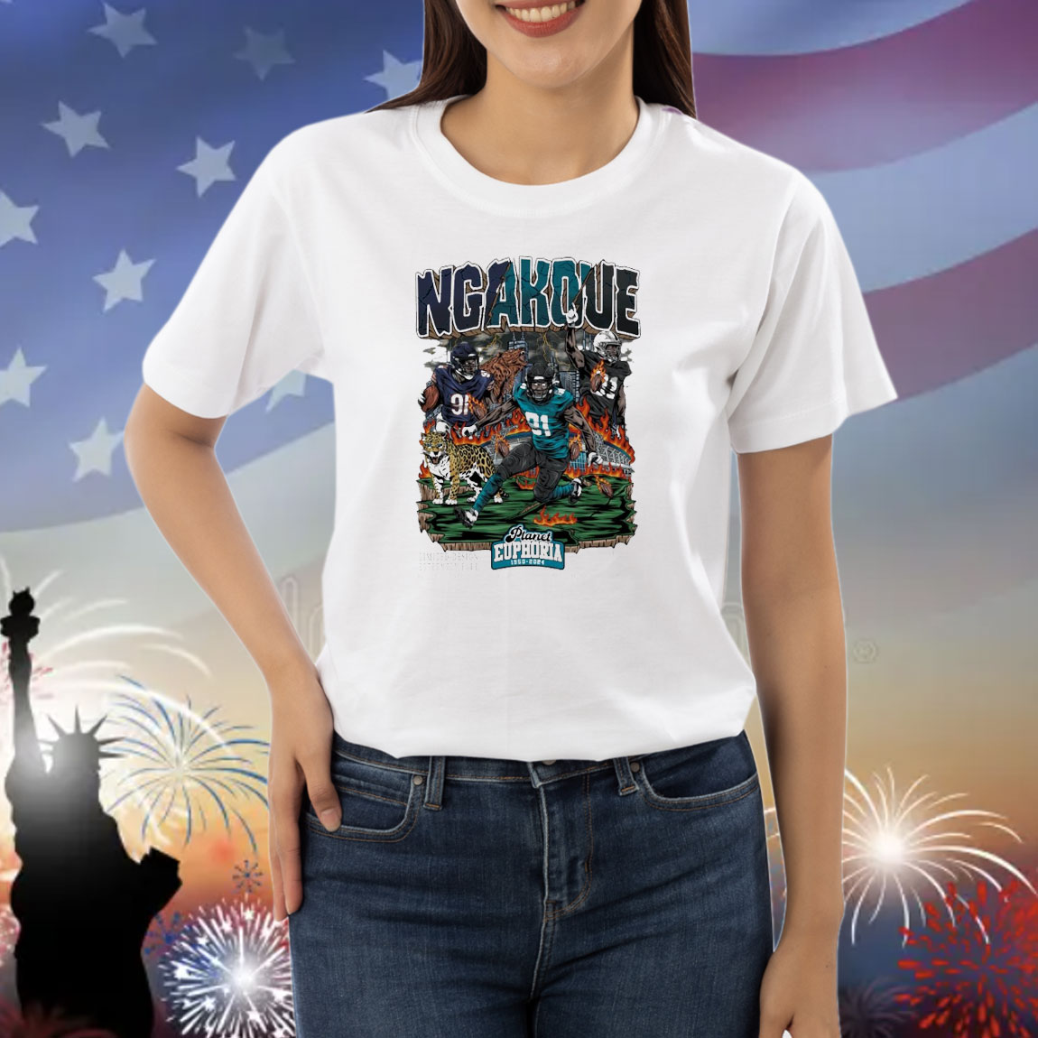 Official Yannick Ngakoue Jacksonville Jaguars number 91 Planet Euphoria Artwork 2024 Shirt