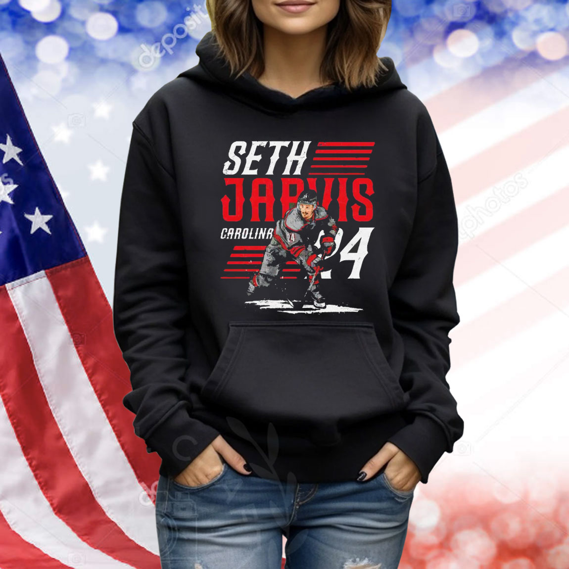 Seth Jarvis Carolina Hockey Player Name Shirt