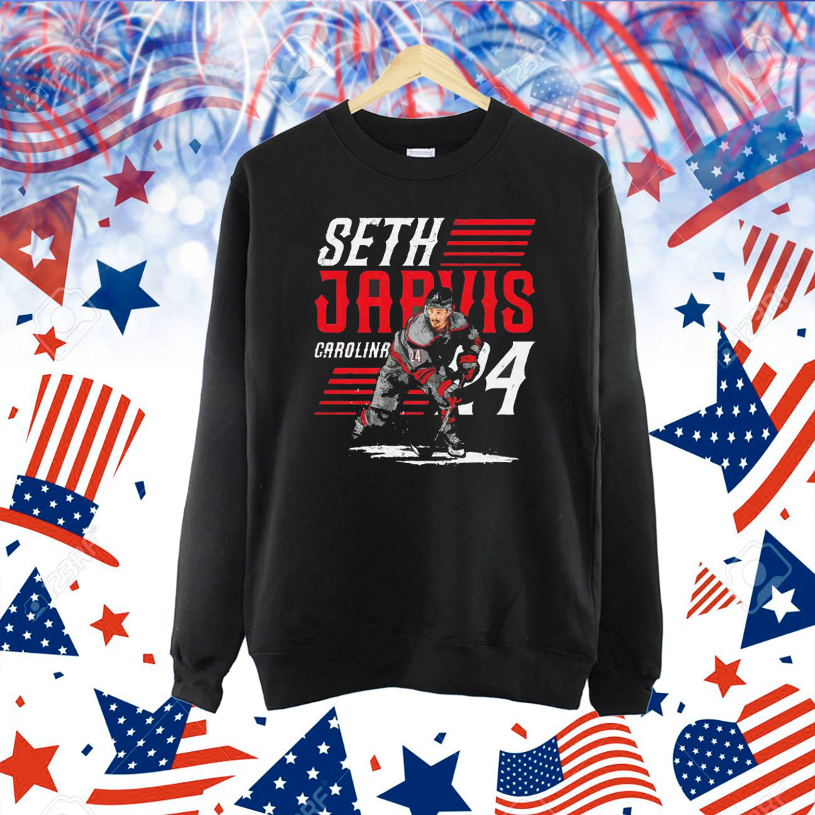 Seth Jarvis Carolina Hockey Player Name Shirt