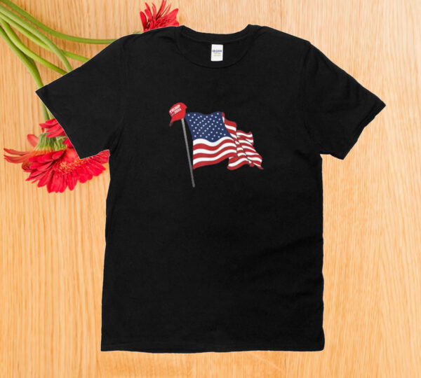 Trump Red Baseball Cap On An American Flag T-Shirt