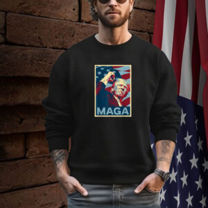 Trump 2024 Fight Fist Pump US Flag Vintage Style Poster MAGA T-Shirt