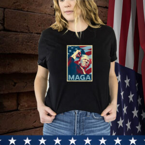 Trump 2024 Fight Fist Pump US Flag Vintage Style Poster MAGA T-Shirt