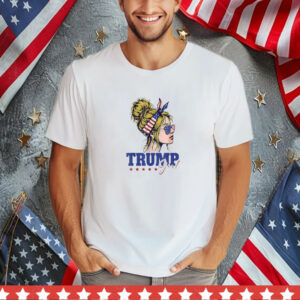 Trump Girl Messy Bun Trump 2024 Election American Flag T-Shirt