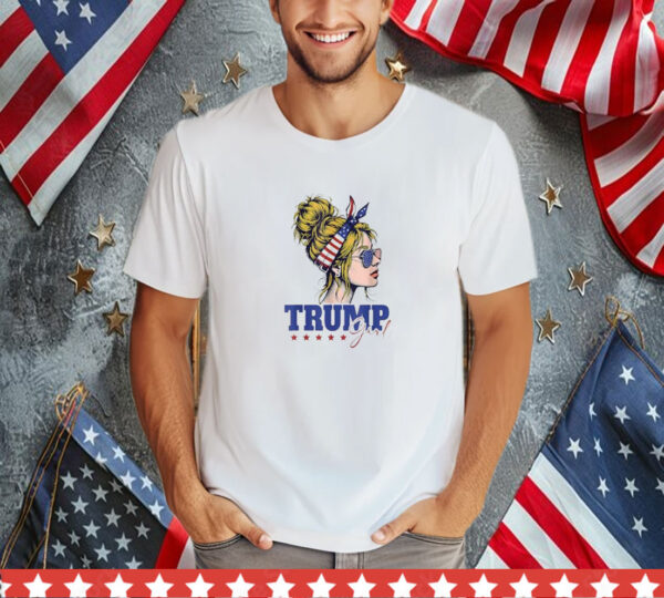 Trump Girl Messy Bun Trump 2024 Election American Flag T-Shirt