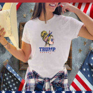 Trump Girl Messy Bun Trump 2024 Election American Flag T-Shirt