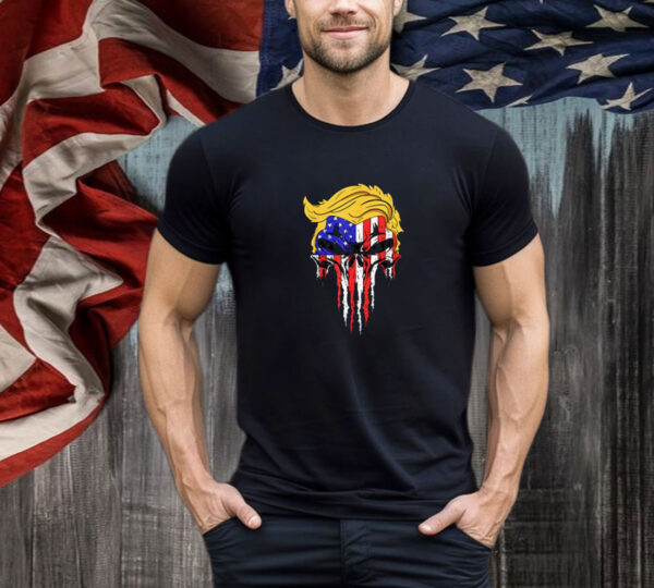 Trump Skull USA Flag Hair Funny President Gift T-Shirt