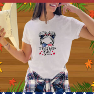 Trump Girl 2024 Messy Bun Girl American Flag Trump 2024 T-Shirt